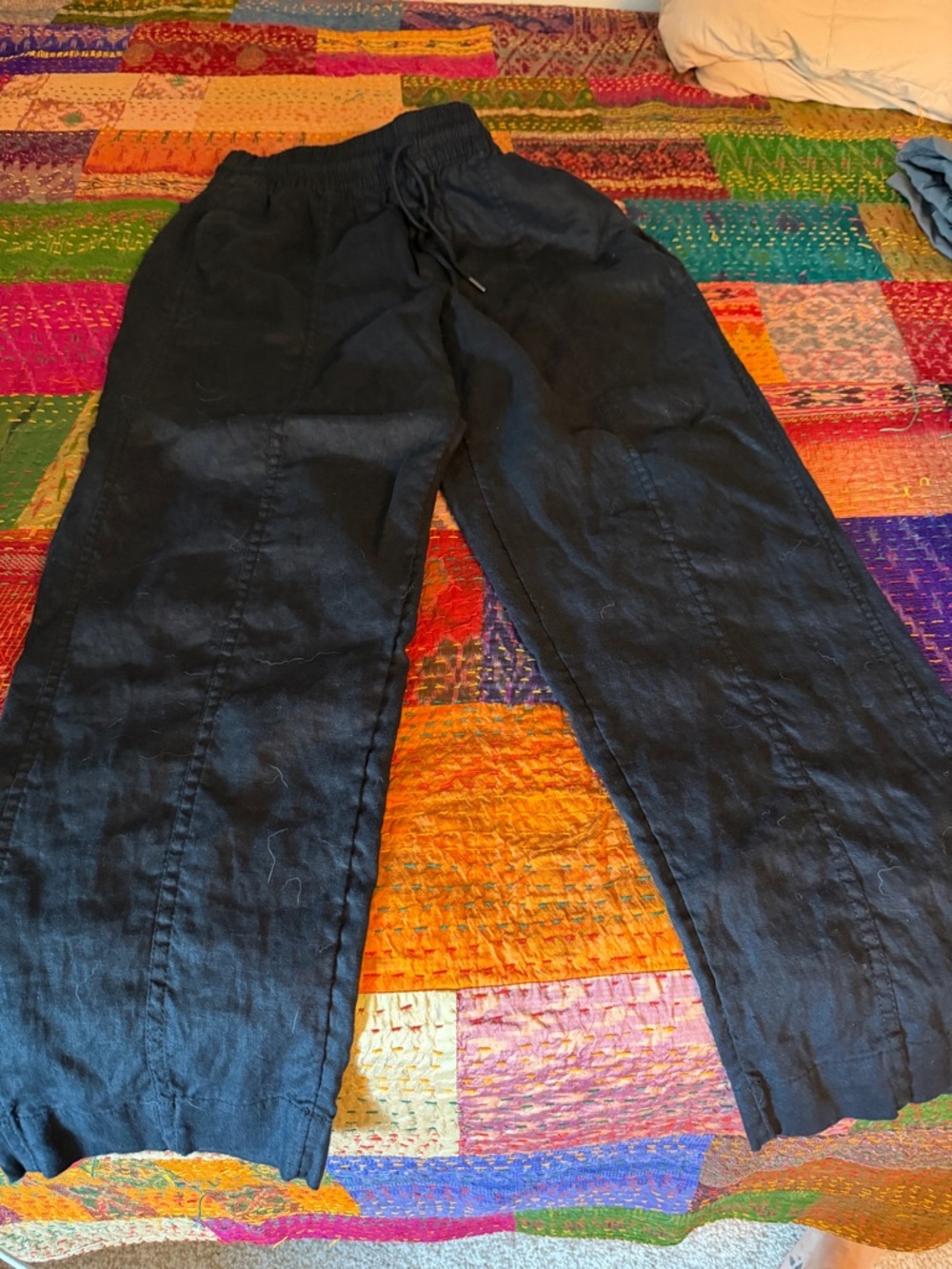 Athleta Retreat High Rise Linen Black Drawstring Pants EUC Medium - Picture 9 of 9
